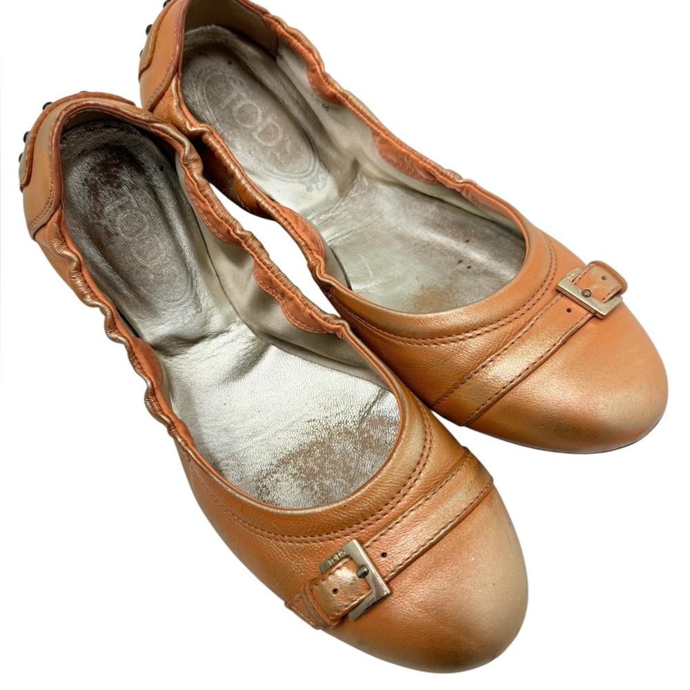 Tod's Women's Metallic Ombre Peach Dee Fibbietta Ballerina Ballet Shoes Size 6.5